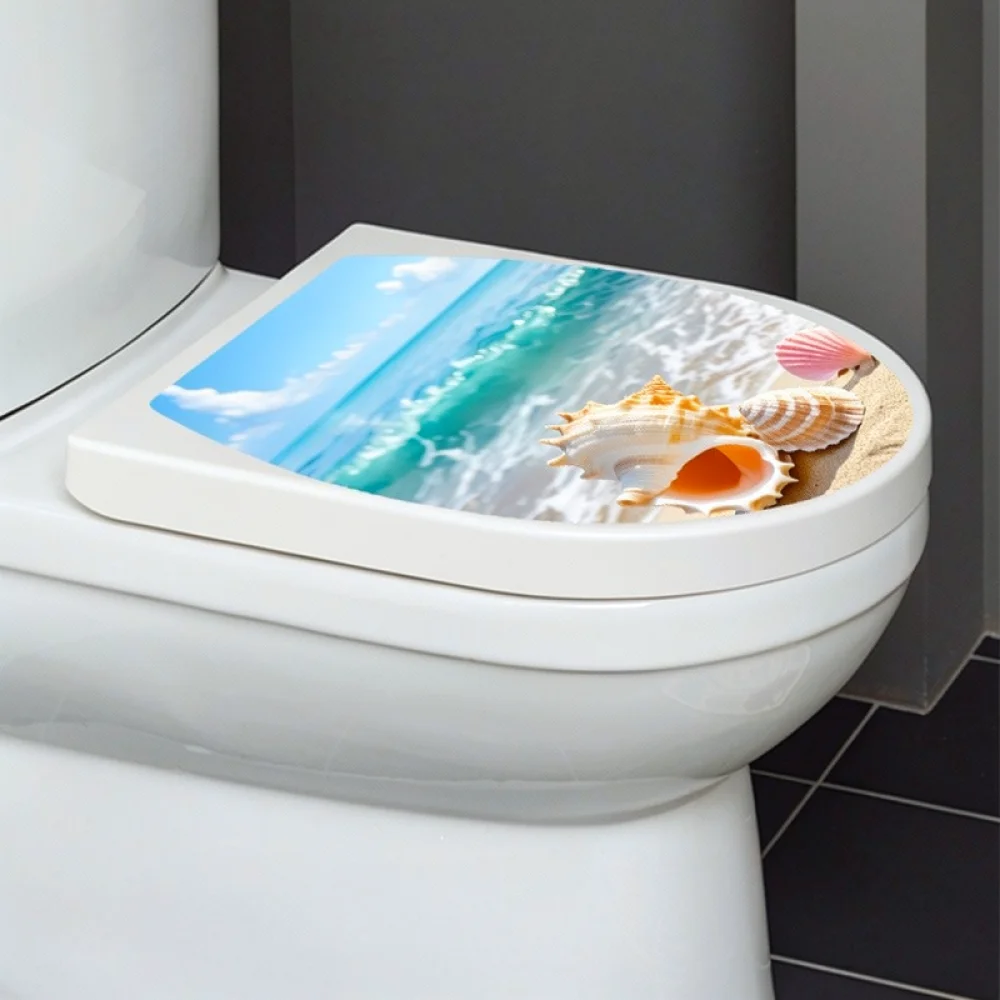 Waterproof PVC Toilet Sticker Beach Pattern Decal Removable Bathroom Wall Art Decor Creative Ocean Style Home Ornament