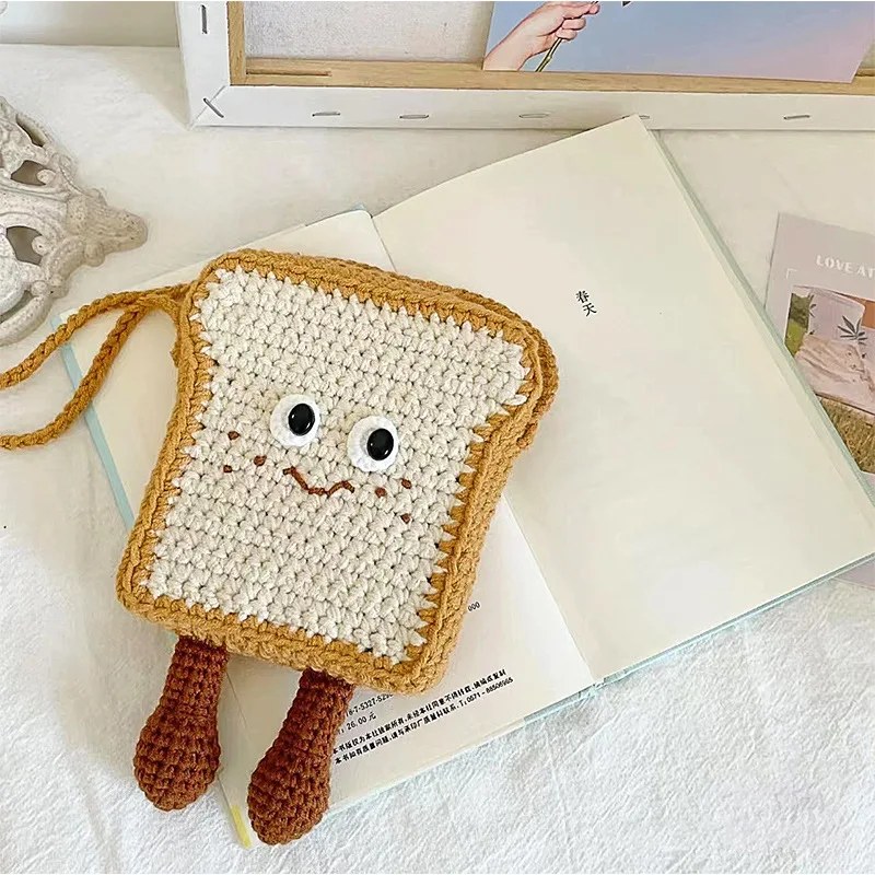 DIY Cute Cartoon Bread Styling Bag Handmade Wool Knitting Creative Design Girl's Single Shoulder or Handbag