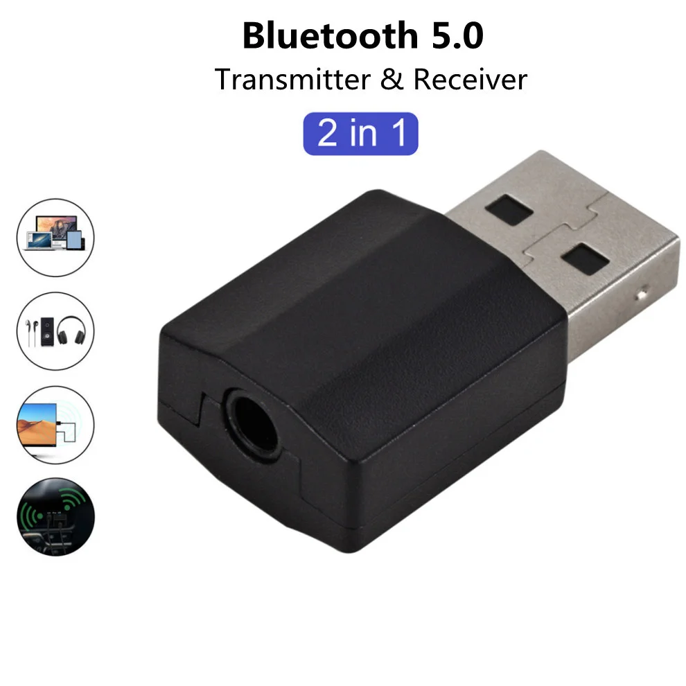 LccKaa 2 in 1 USB Bluetooth 5.0 Receiver Transmitter Wireless Mini 3.5mm AUX Music Adapter For Car Radio TV Bluetooth Earphone