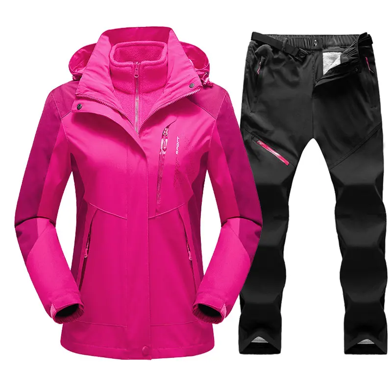 

Women Ski Suit Winter Warm Waterproof Outdoor Sports Snow 2 in 1 Jackets and Fleece Pants Female Ski Equipment Snowboard Jacket