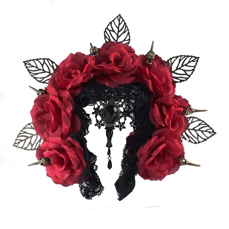 Couronne de tête de reine faite à la main pour filles, accessoires de cheveux, couronne noire gothique vintage, bande de sauna, cosplay, fête d'Halloween, mascarade Tim