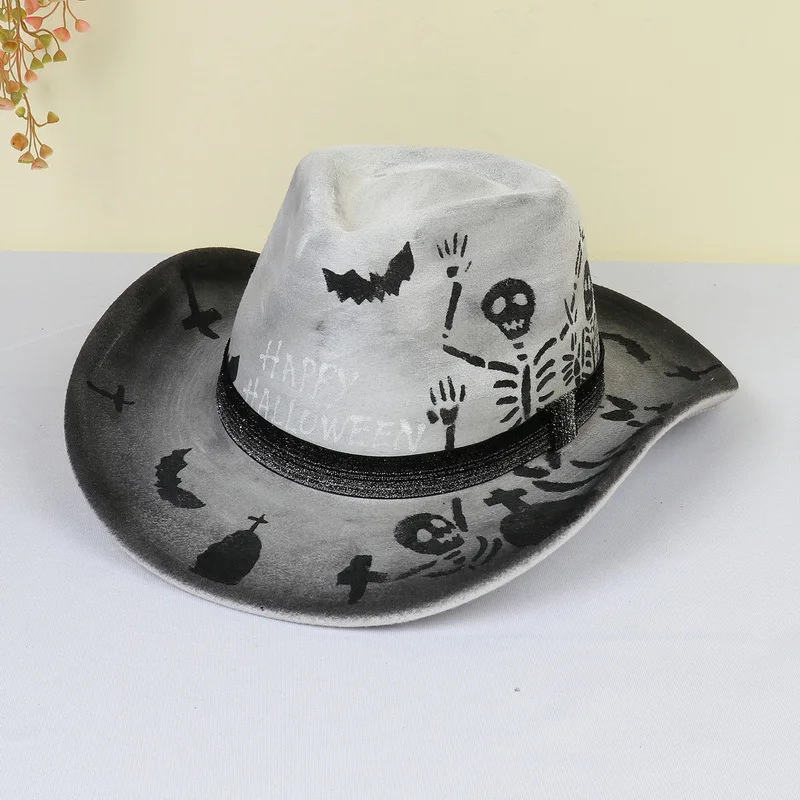 Colorful Skullies & Beanies Cowboy Ball Skull Hat Halloween Christmas Hat for Women Men Party Accessories Ghost Dressing Prop