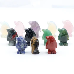 1PC Penguin Statue Natural Amethyst Rose Quartz Healing Crystals Stone Carving Reiki Animal Figurines Crafts Room Decoration