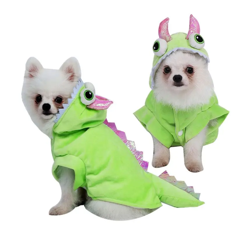 

New Halloween Pet Costume Dog Funny Dinosaur Costume with Hat Green Cute Cat Autumn and Winter Clothes Pet Supplies Decoration
