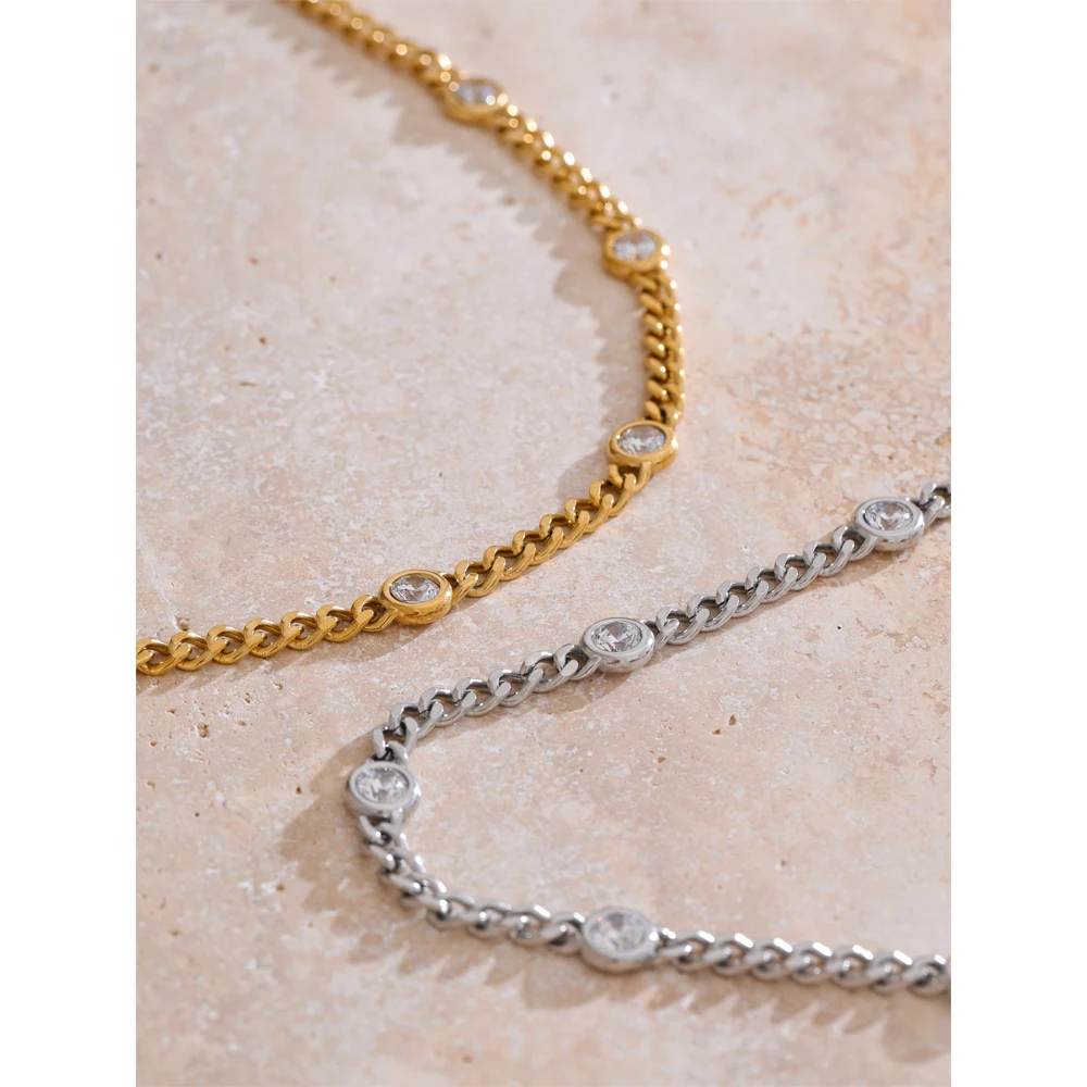Yhpup High Quality Shiny Cubic Zirconia Chain Necklace for Women 316L Stainless Steel Polished Charm Fashion Jewelry Recommend
