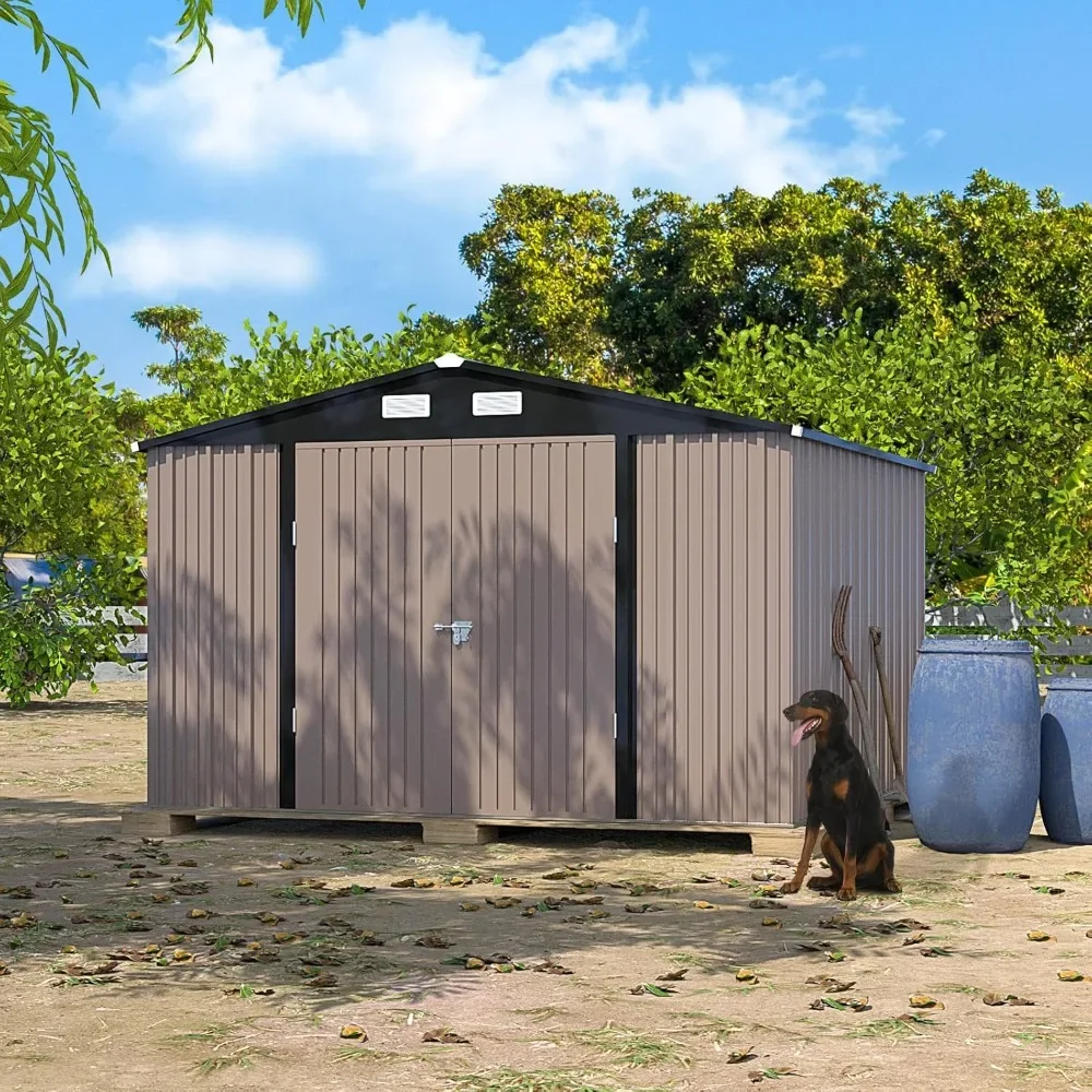 Outdoor Storage Shed 10x10 FT, Outside Sheds & Outdoor Storage Metal Galvanized Steel for Backyard, Patio, Lawn