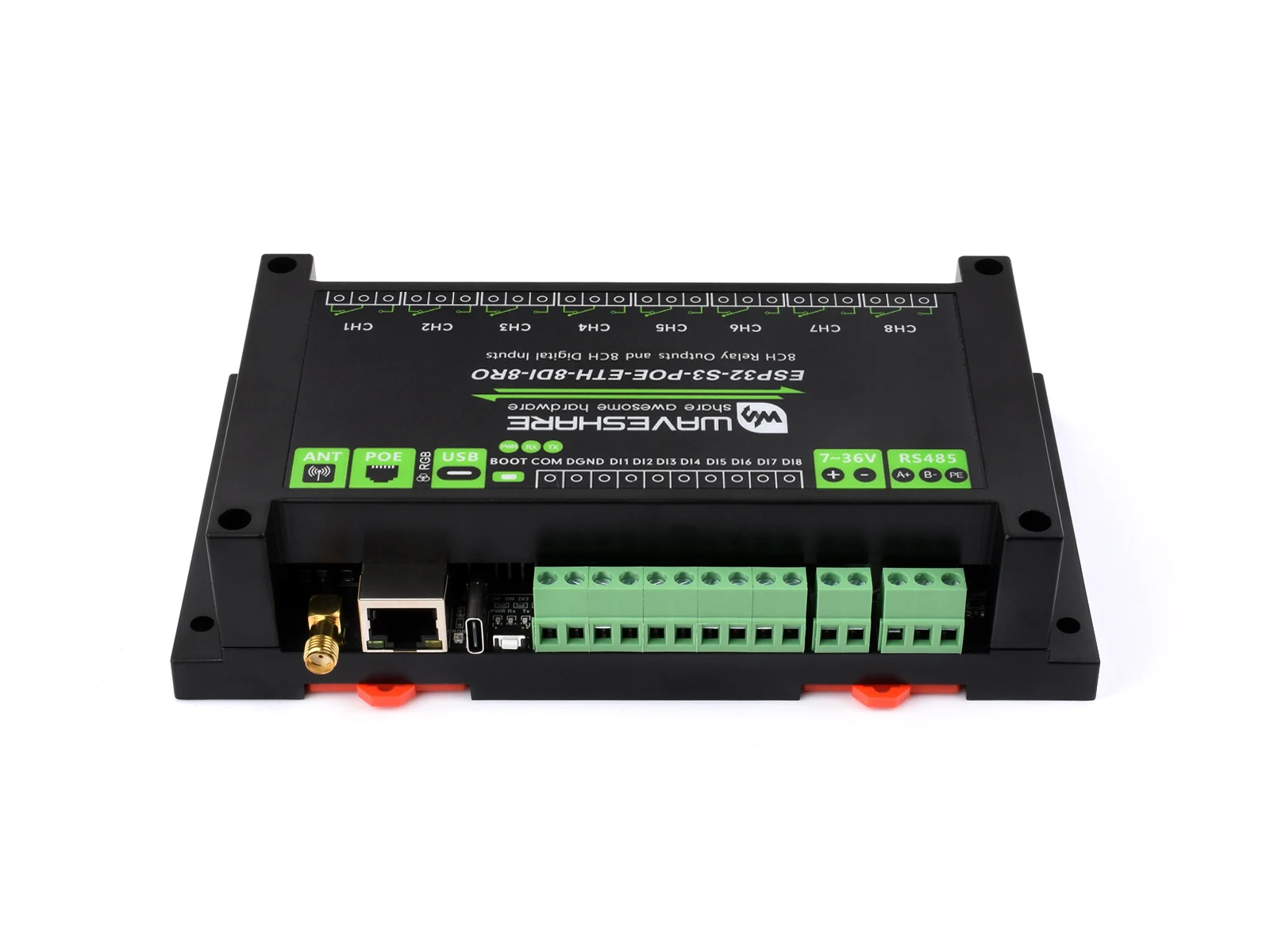 Industrial 8-Channel ESP32-S3 WiFi Relay Module, Onboard Isolated RS485 Interface, Built-in Xtensa 32-bit LX7 Dual-core Processo