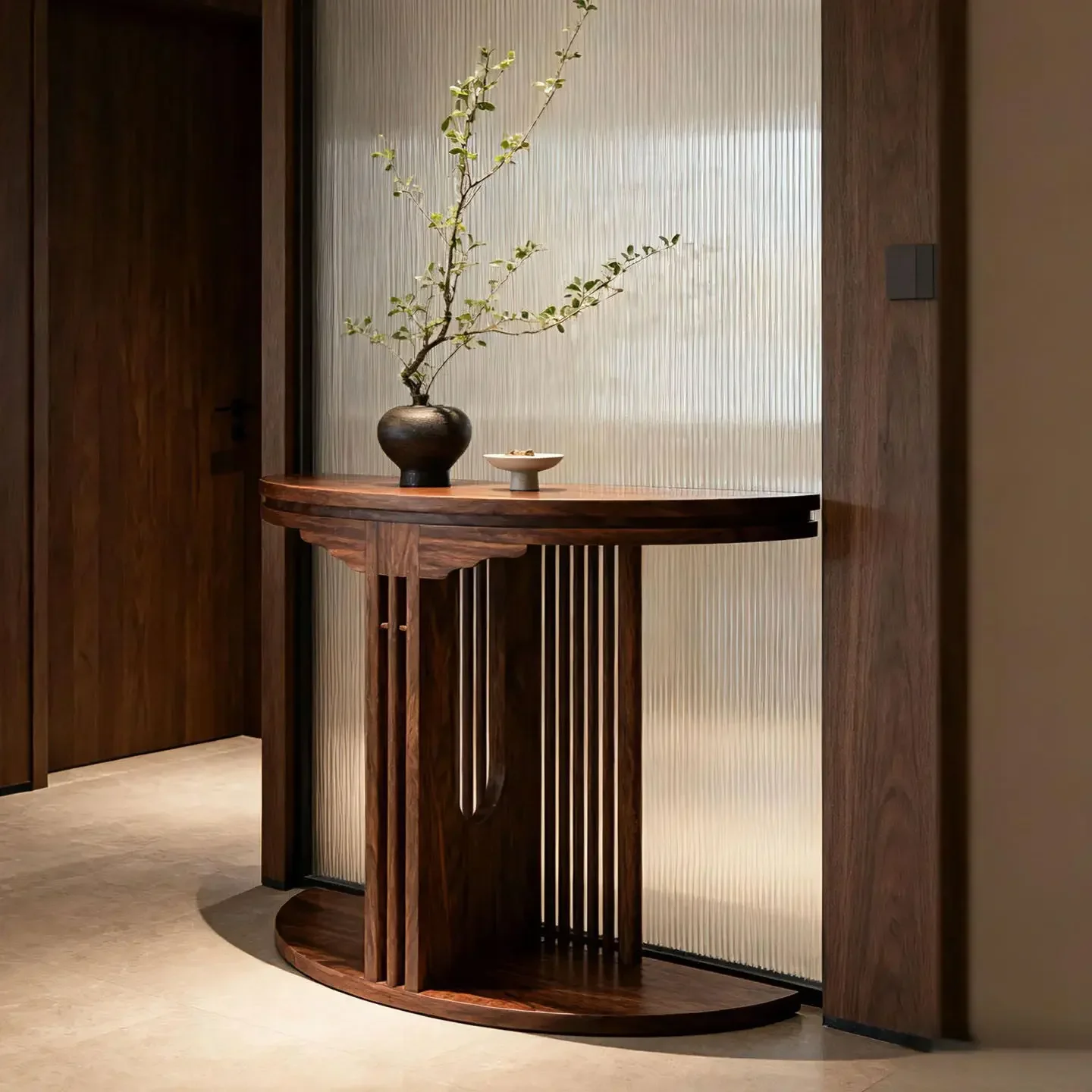 Entrance table Solid wood semicircular strip case end view table
