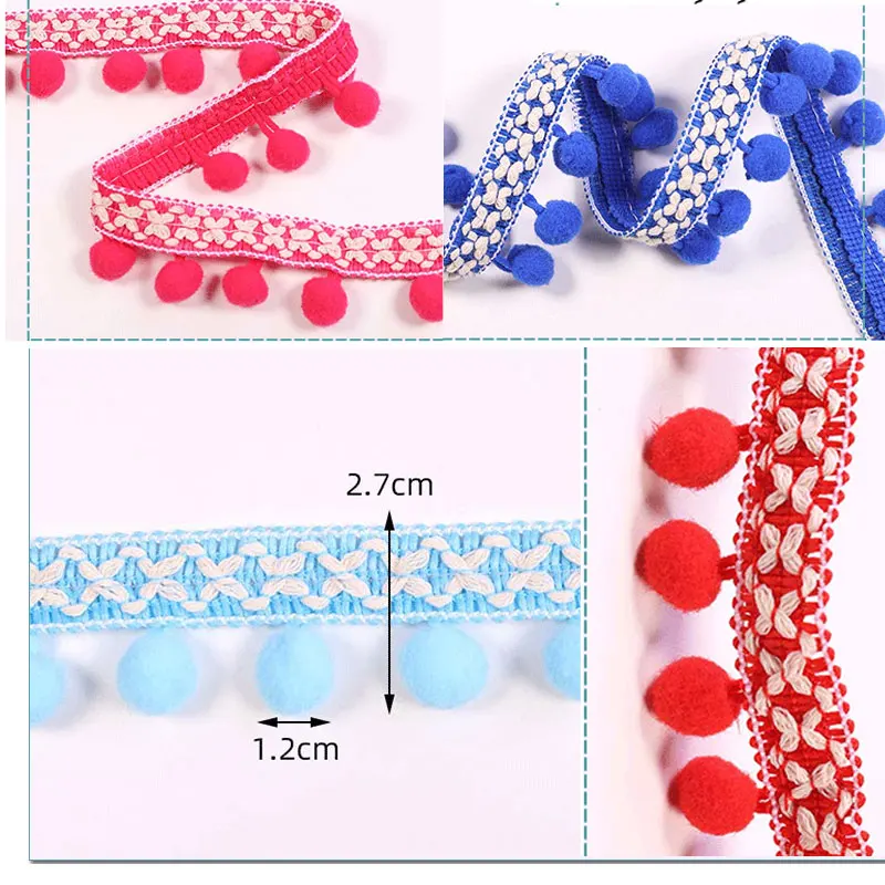 1-10Yards Pompom Fringe Lace Embroidered Trim Ribbon Pompoms Trim Fringe Ribbon Pom Pom Craft Tassel Lace DIY Sewing Accessories