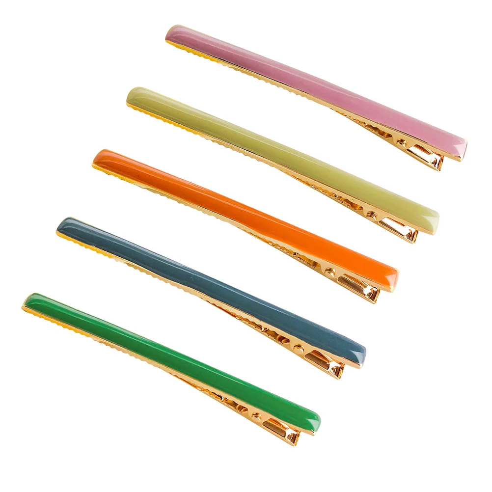 

5pcs Simple Colored Hair Clip Alloy Hairpins Barrettes Hair Jewelry for Women Girls ( + orange + green + yellow + blue)