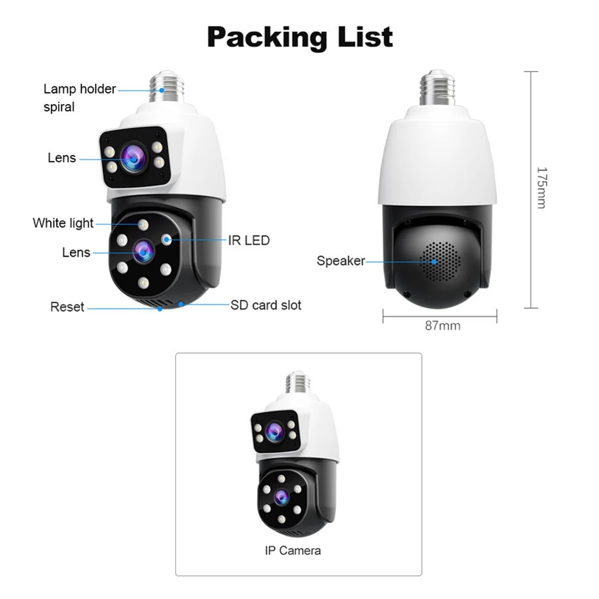 Retail! 4MP Bulb Wifi PTZ Surveillance Camera Wireless 2MP Dual Lens, Night Vision, Human Tracking, Security Baby Monitor