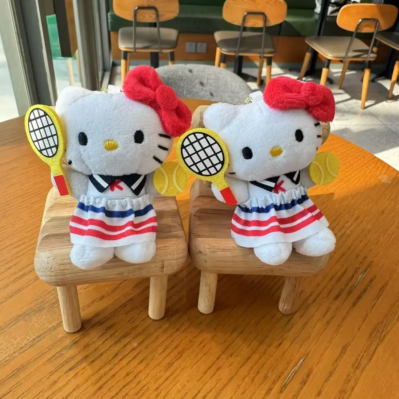 

10cm Kawaii Popular Hello Kitty Tennis Plush Keychain Pendant Cute Cartoon Doll Toy Bag Pendant Girl Gifts