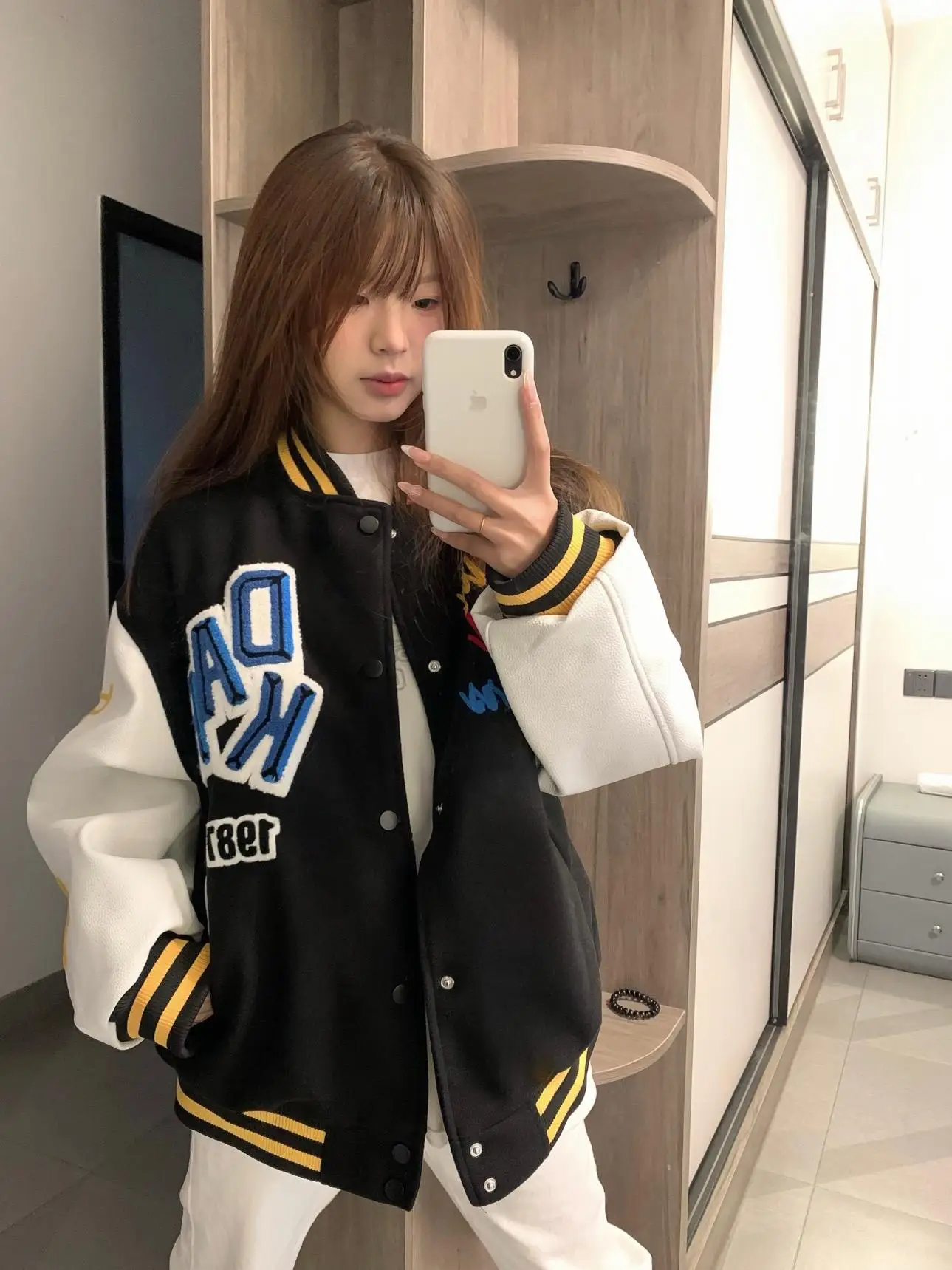 Thickened Flocking Embroidery Letter Baseball Jacket Women's Spring New Style Retro American Cotton Jacket Outerwear