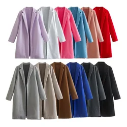 UNIZERA 2023 Autumn/Winter New Women's Wear New Fashionable Style Mid length Polo Collar Long Sleeve Open Front Coat Coat