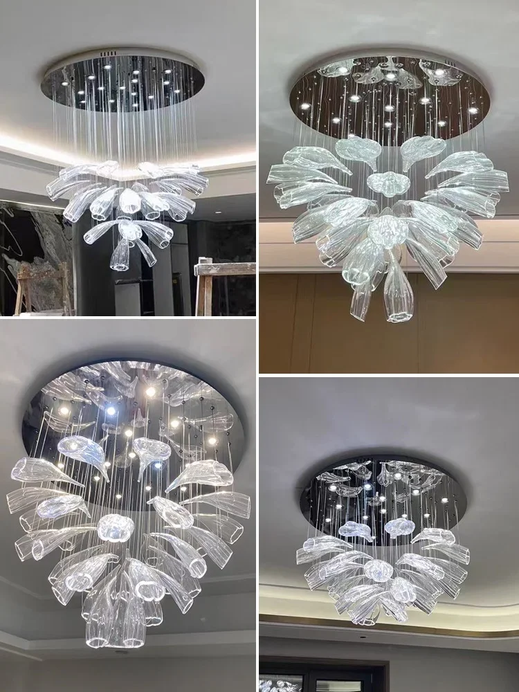 Modern Petal Glass Large Ceiling Chandelier For Living Room Restaurant Exhibition Hall Lobby Interior Decoration Lustre Fixtures