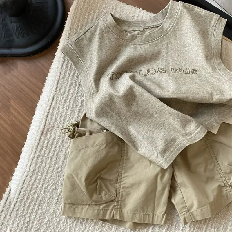 

2025 Summer New Men's Boys Vest and Shorts Set, Children's Versatile Sleeveless Five-Point Pants Two-Piece Suit.