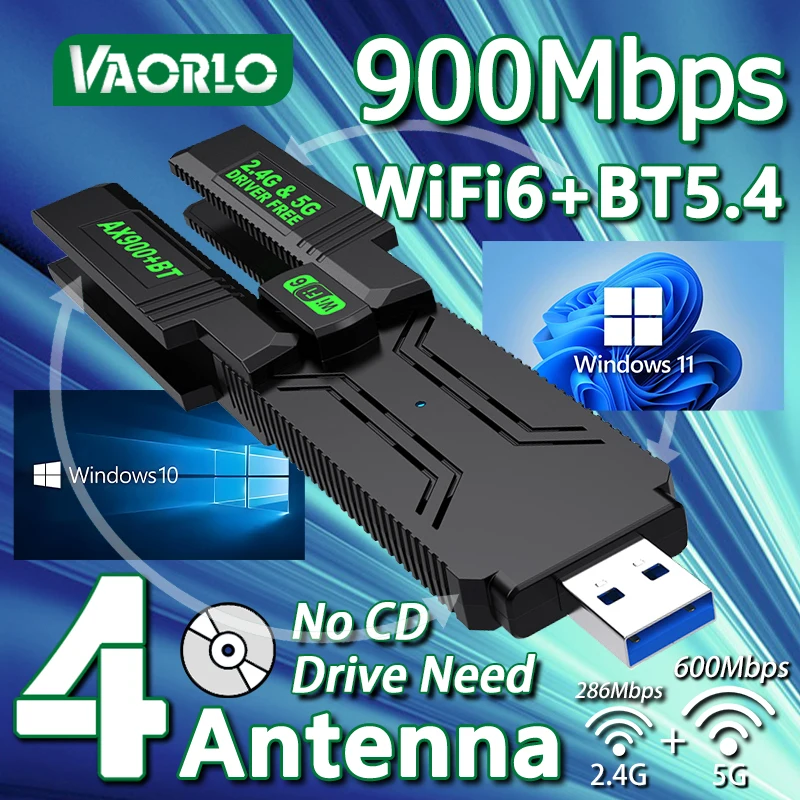 

900Mbps 4 Antenna 2IN1 WIFI6 Bluetooth Adapter Dual Band 2.4G&5G 802.11AX USB3.0 Wireless Card Receiver Driver Free For WIN10/11