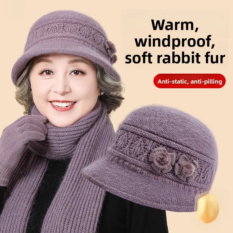 chapeau-en-laine-et-fourrure-de-lapin-chaud-pour-les-meres-d'age-moyen-bonnet-d'hiver-pour-femmes-agees-echarpe-isolante-d'exterieur-incluse