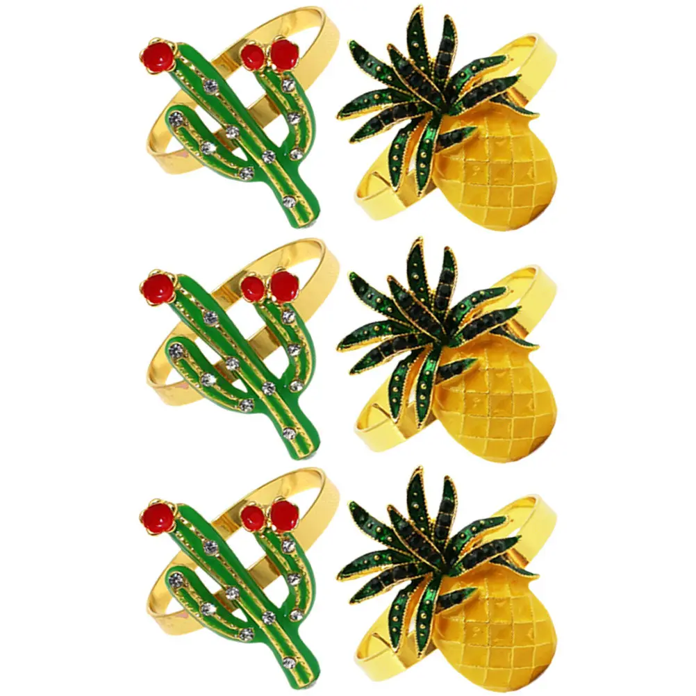 6Pcs Exquisite Pineapple and Cactus Napkin Ring Set Table Napkin Holder for Parties Dinners Banquets Picnics Holiday Table