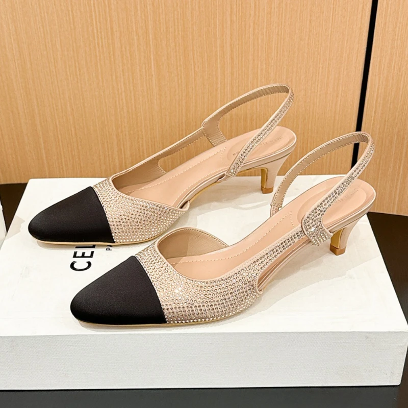 

Luxury Rhinestone Women Sandals Pointed Toe Pumps Party Dress Shoes Shiny Kitten Heel Designer Women Heels Sandalias De Mujer