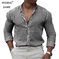 New mens Stripe Shirt Long Sleeve Printing Breathable T Shirts Lapel Basic Shirts for Men Lightweight Hawaiian Shirt  Streetwear