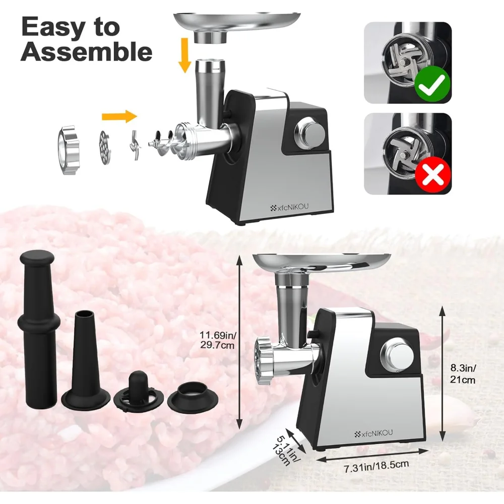 ไส้กรอก Stuffer Maker,Heavy Duty สแตนเลสสตีลเนื้อ Mincer 2800w สูงสุด 2 ใบมีด,3 แผ่น,ไส้กรอกหลอดและ Kubbe ชุด