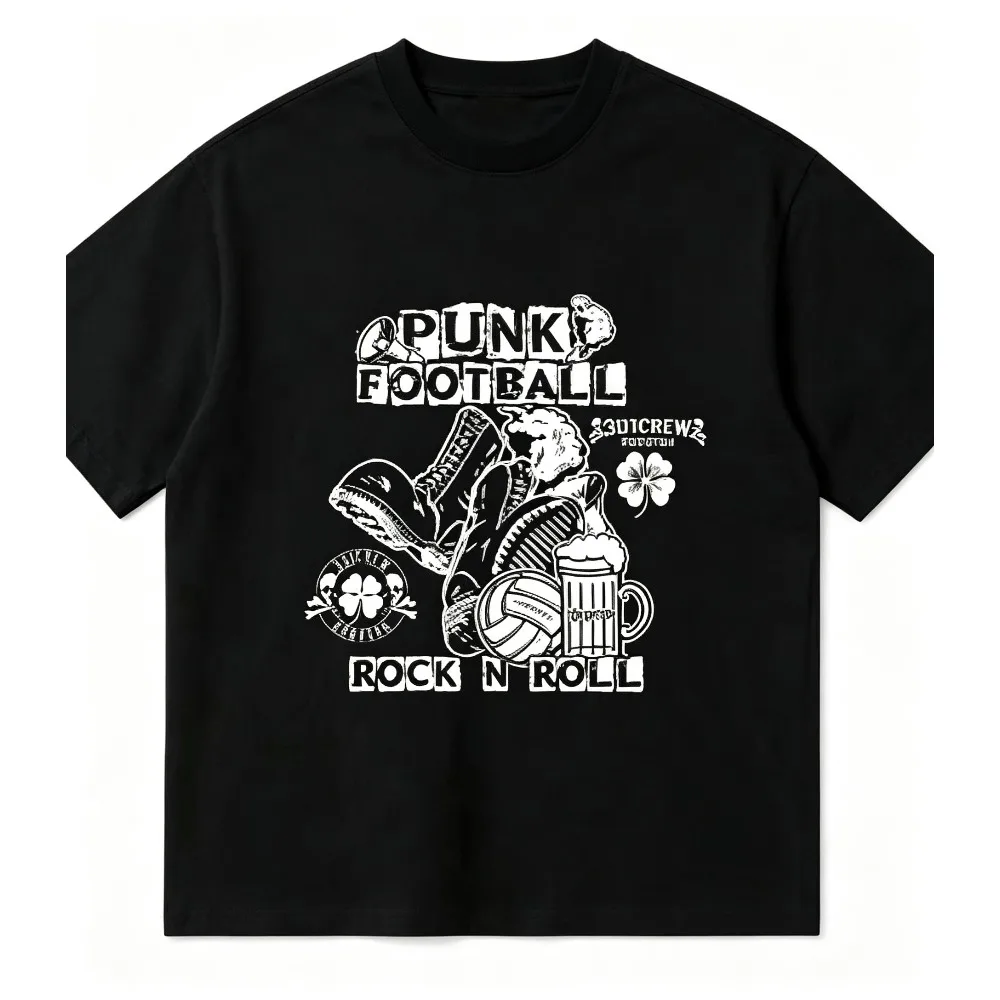 2026 New Punk Football Rock N Roll Graphic T-shirt, Retro Sports Music Print, Unisex Round Neck Short Sleeve Street Top