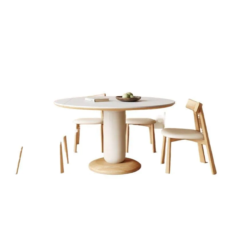 Cream wind rock board dining table and chair combination Nordic modern simple square and round dual-purpose