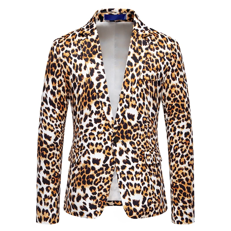 Fashion Men's Casual One Button Suit Leopard Printing Performance Dress Suit Men's costume Blazer Jacket Mens Clothing