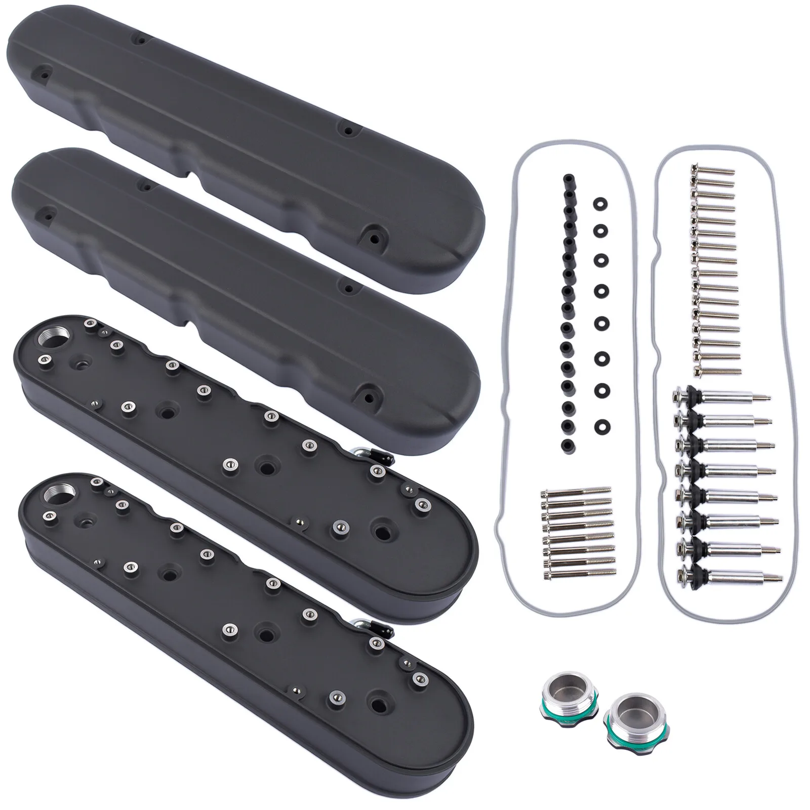 AP02 Aluminum Valve Covers with Coil Mounts & Covers for Chevy LS LS1 LS2 LS3 LS6 LS7 Small Block SB V8 Black