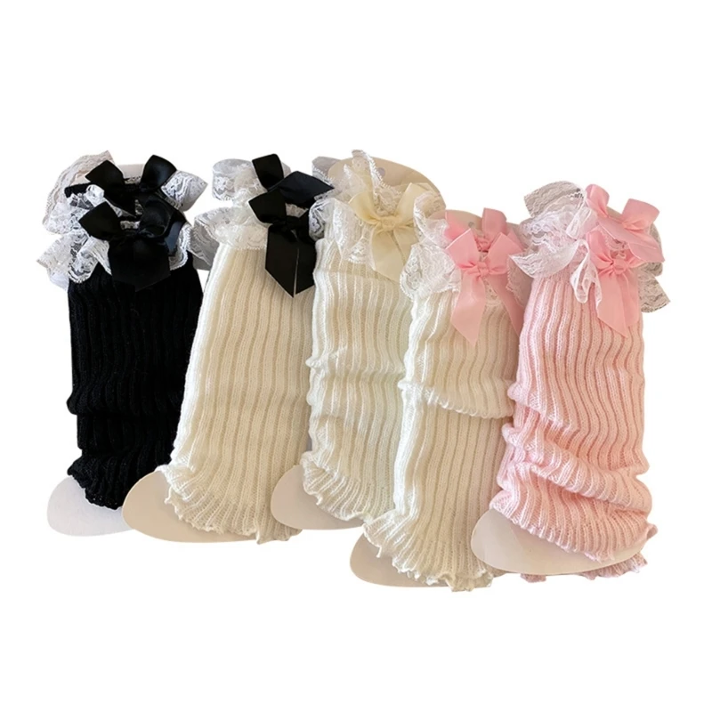 Knitted Lace Bowknot Leg Warmers for Winter Autumn 3-13Age Girl Sweet Slouchy Socks Leg Covers Kids Breathable Socks