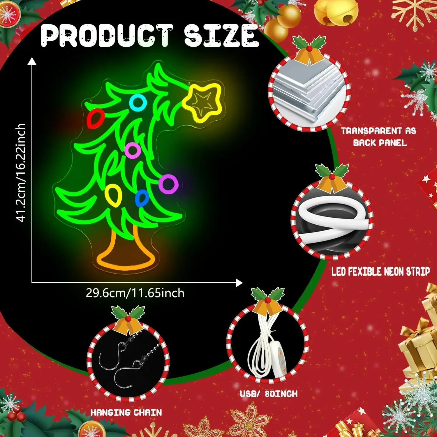 Whimsical Christmas Tree Neon Sign USB LED Neon Light for Christmas Holiday Party Home Door Window Wall Decoration Gift