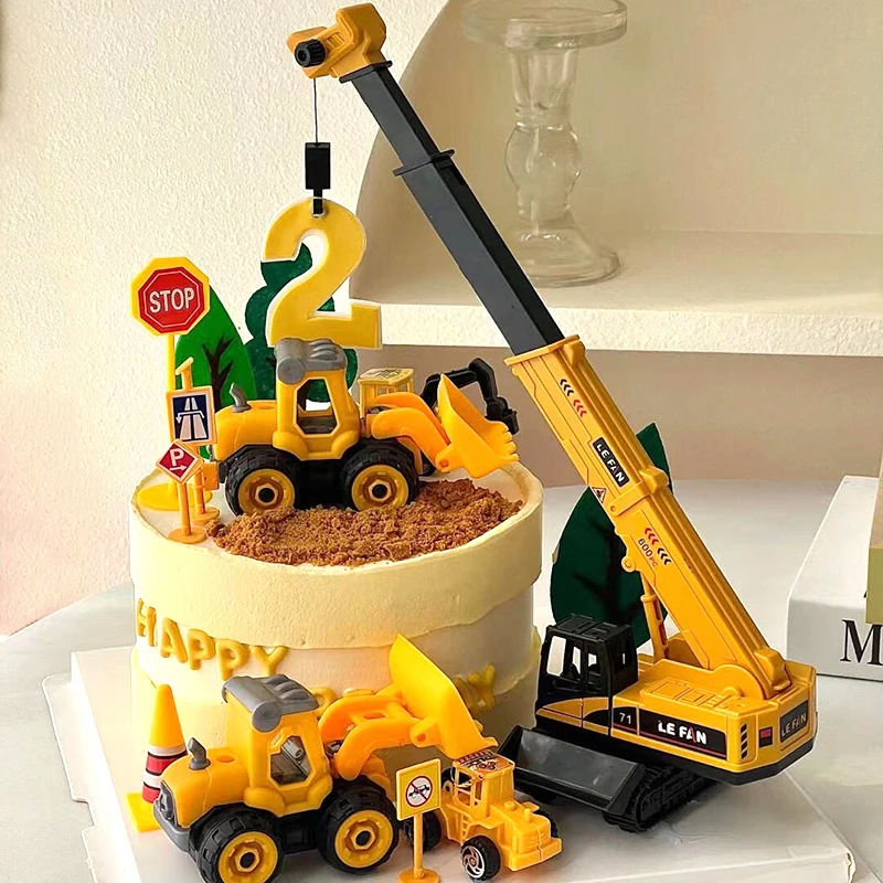 Excavator Crane Tractor Cake Topper Construction Engineering Birthday Cake Decor Kids Baby Shower Boy Birthday Cake Party Decor