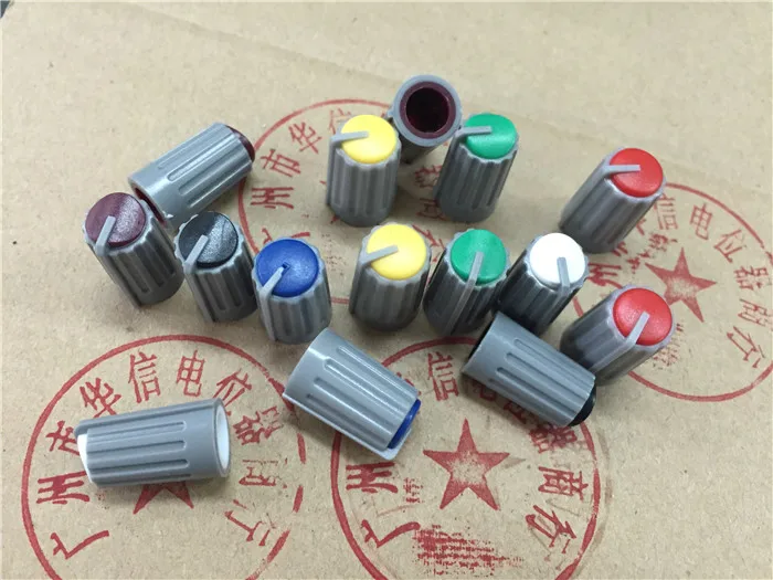 

14pcs Half - axis potentiometer Knob Cap W10.5MM * H17MM / 2 Red +2 Yellow +2 White +2 Black +2 Blue +2 Green +2 purple