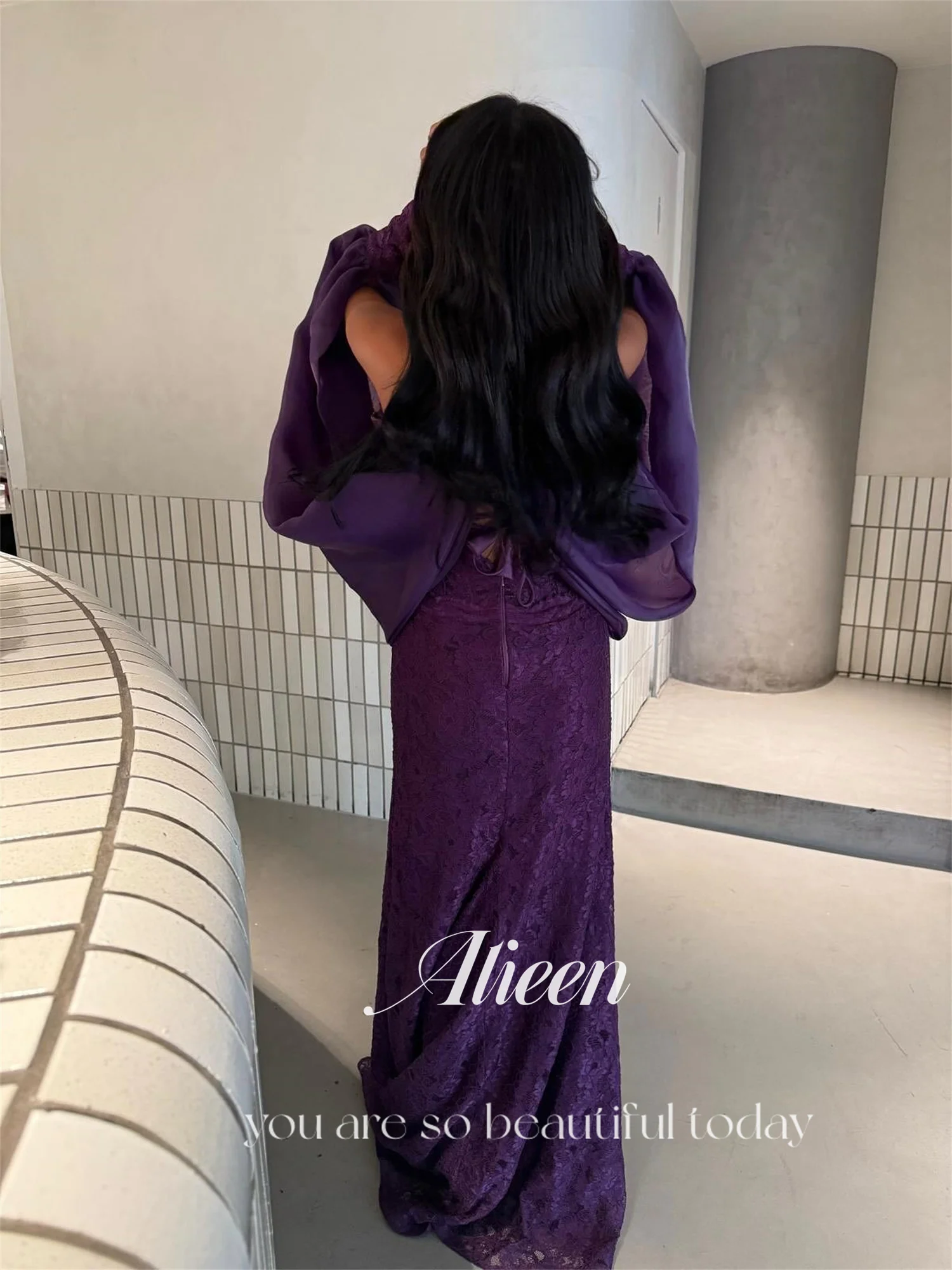 فساتين زفاف Aileen أرجوانية للحفلات من Vestidos De Festa فستان سهرة نسائي مخصص من الدانتيل فساتين حورية البحر للحفلات الراقصة #4