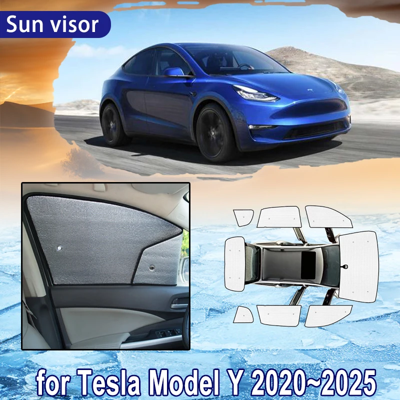 

Car Sun Shade for Tesla Model Y 2020 2021 2022 2023 2024 2025 Car Full Coverage Sunshade Windshield Side Window Sunshade Cooling