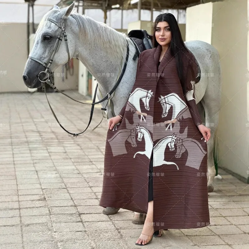 

Abaya Miyake плиссированный плащ, длинное платье, женская куртка больших размеров со свободными складками и принтом, плащ, женское длинное вечернее платье