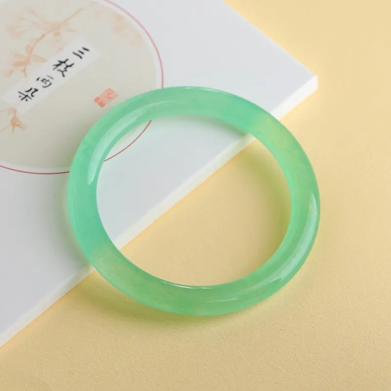 

Light Green Jade Bangle Natural Stone Round Bracelet Women Fine Jewelry Genuine Myanmar Jadeite Bangles For Girlfriend Mom Gifts