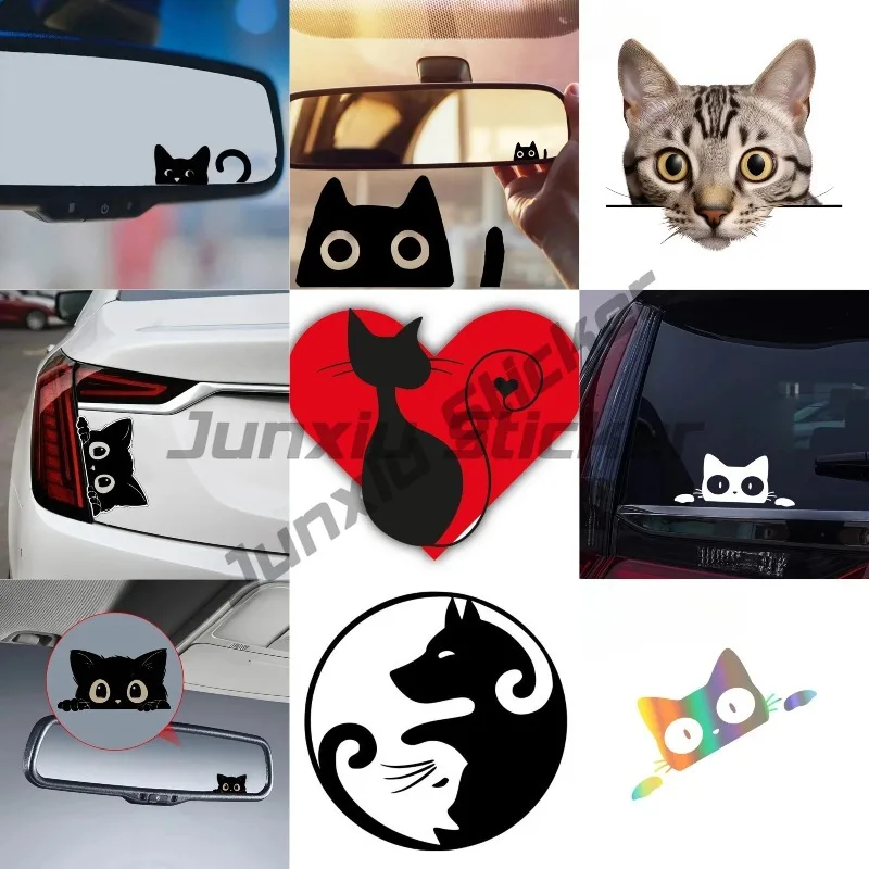 Kawaii Cat Peeker Car Stickers Interesoting Aquaflask Camper Window Decals Nice Sunscreen Scratch-Proof Car Label