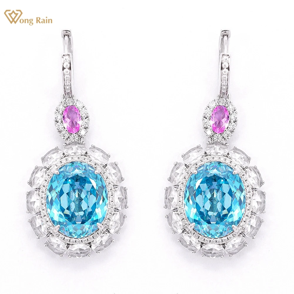 

Wong Rain 100% 925 Sterling Silver Oval Paraiba Tourmaline High Carbon Diamond Gems Drop Dangle Earrings for Women Fine Jewelry