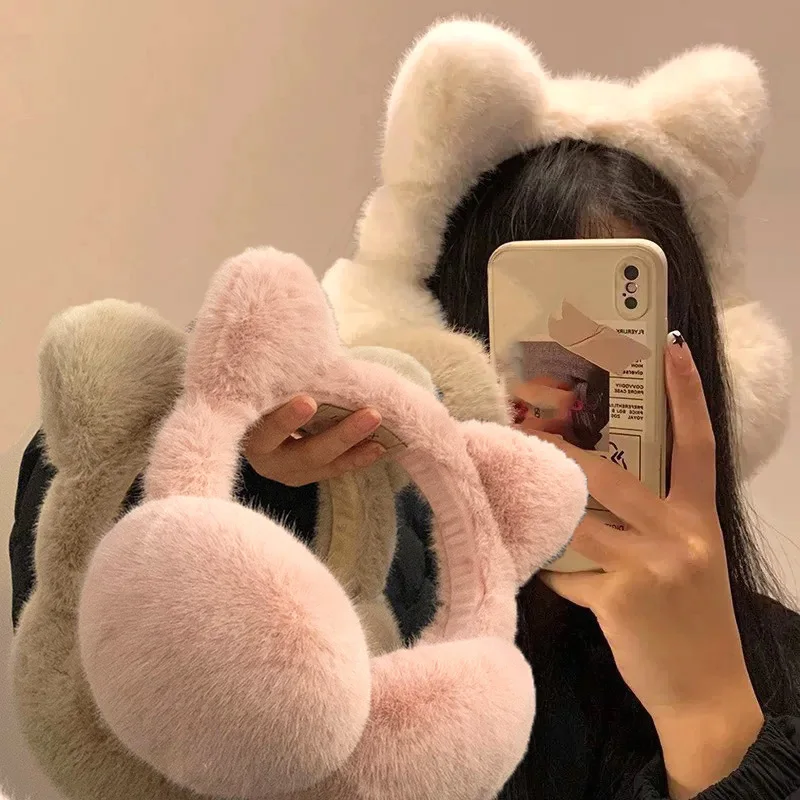 2026 New Soft Plush Foldable Cat Earmuffs Winter Warm for Women Windproof Earflap Outdoor Cold Protection Ear-Muffs Ear Cover