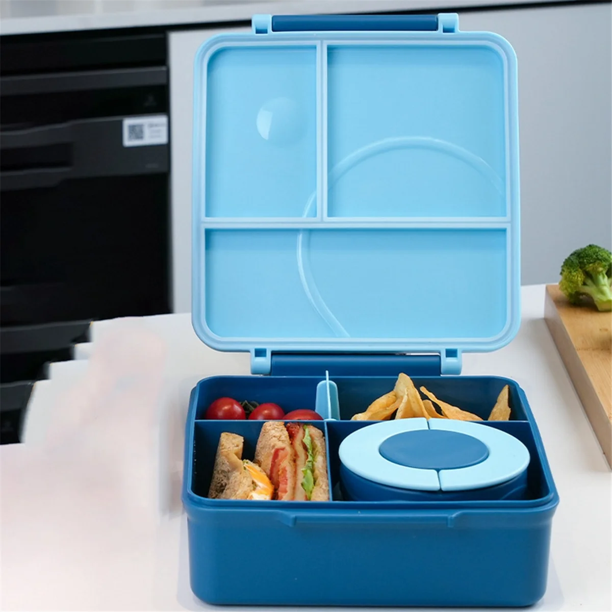 Lunch Box with Stainless Steel Bowl, Plastic Dinner Plate, Microwaveable, Compartmentalized Bento, Lunch Box