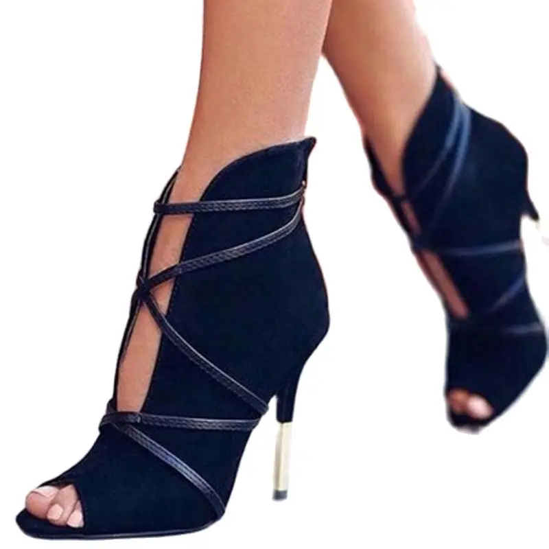 Fashion Woman Pumps Sexy High Heels Deep V Open Toe Shoes for Party Clubwear Female Peep Toe Ankle Shoes 10cm High Heeled Ladies