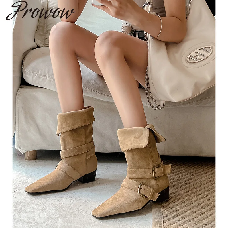 

Новые ботильоны с пряжкой на ремне, замшевые ботильоны на толстом каблуке с квадратной головкой, женская обувь Zapatos Mujer