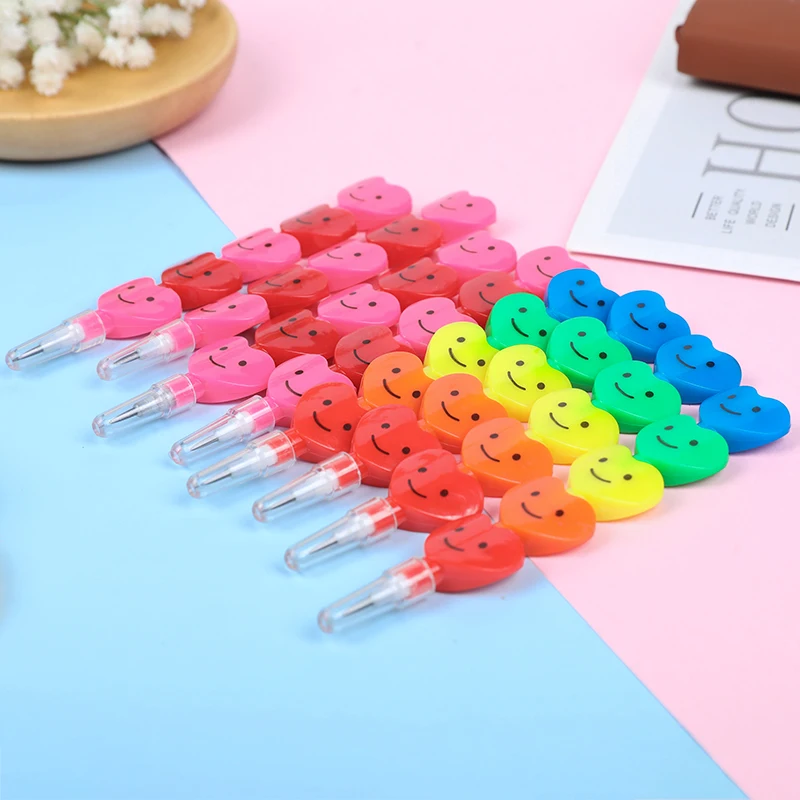 5PCS Cartoon Smile Heart Stack Pencil Colorful Painting Pencils Kids Birthday Party Favor Wedding Valentine's Gift Pinata Filler