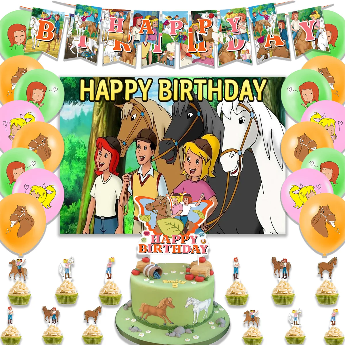 

Umi BiBi & Tina Game Theme Birthday Party Supplies Decor Horse Farm Balloon Banner Backdrop Cupcake Topper Kid Baby Shower Gifts