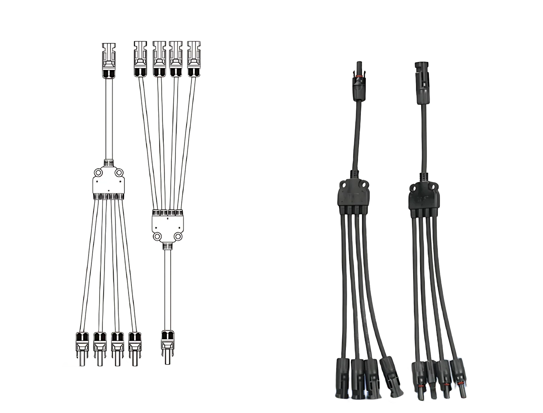 DC Y형 태양광 커넥터, 수형 및 암형, 3/4Way, 2/3/4 to 1 어댑터, PV 플러그 와이어, 1000V, 30A 