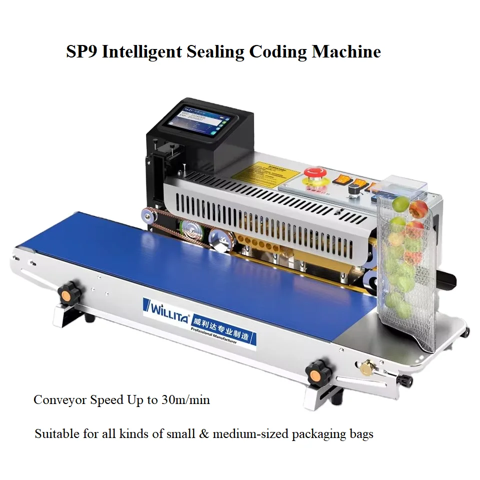 

Горизонтальная машина для запечатывания полиэтиленовой пленки Willita с струйным принтером и датой, машина для запечатывания ленты с кодированием даты