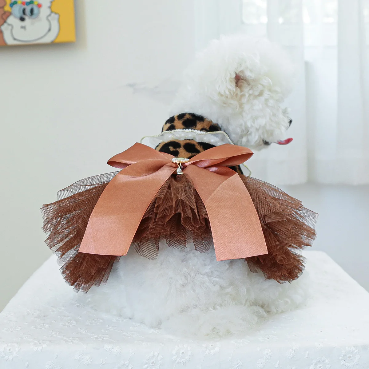 1PC pet clothing autumn and winter velvet leopard print wedding dress princess skirt suitable for small and medium-sized dogs