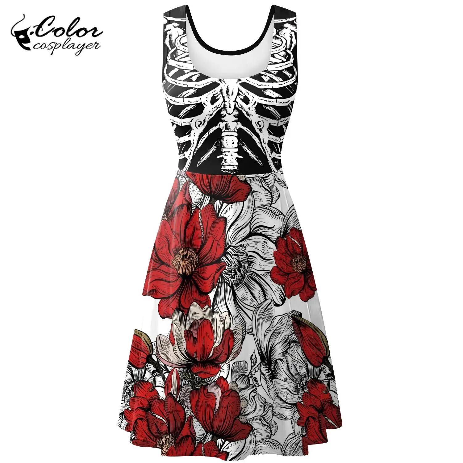 

Gothic Rose Skeleton Dress Halloween Cosplay Costume Zombies Dress Day of The Dead Carnival Dress Funny Festival Sundress